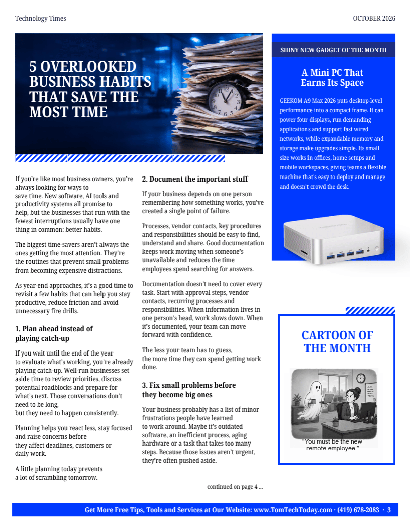 Technology Times October 2026, page 3 - 5 Overlooked Business Habits That Save the Most Time