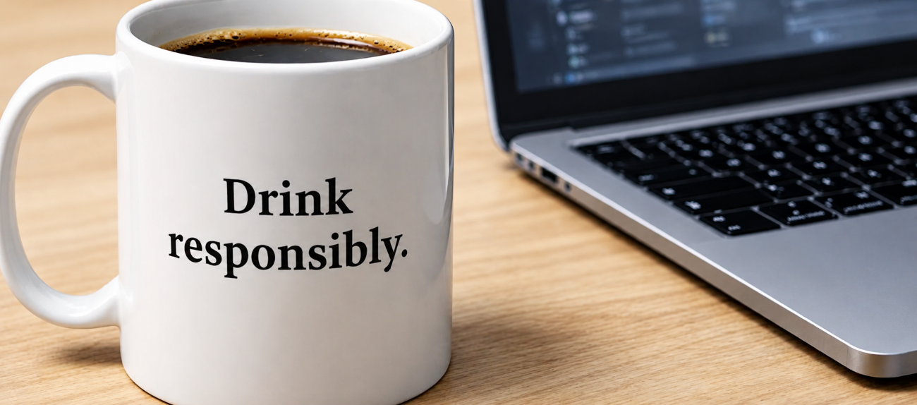 Coffee mug that says drink responsibly