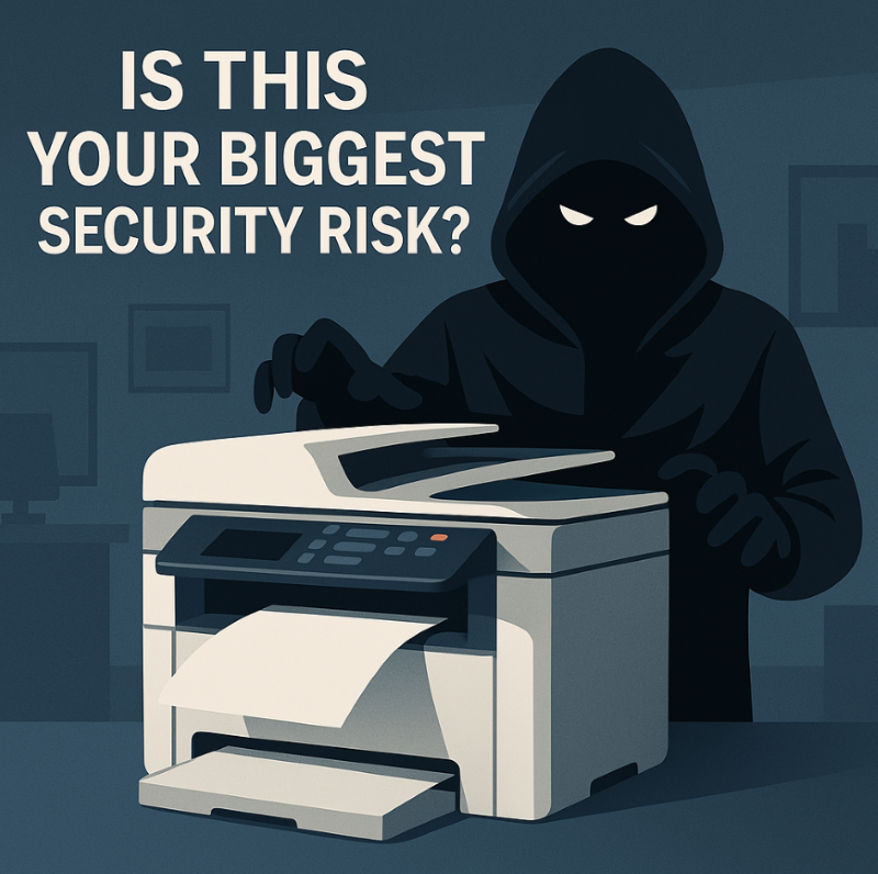 Criminal standing over printer
