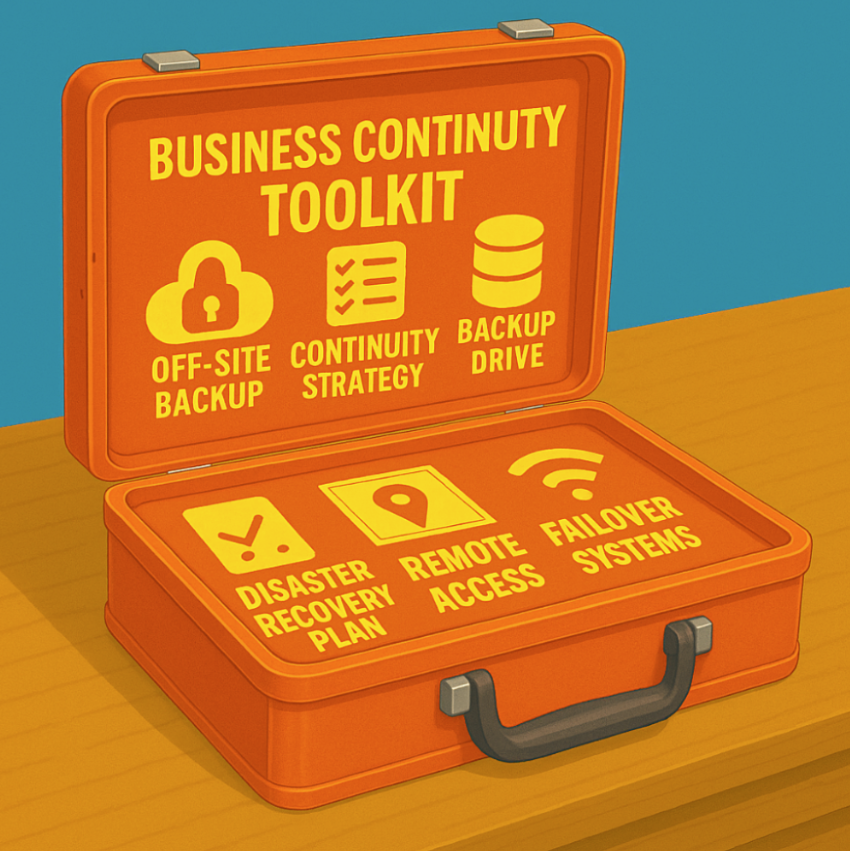 Graphic of briefcase with cybersecurity terms