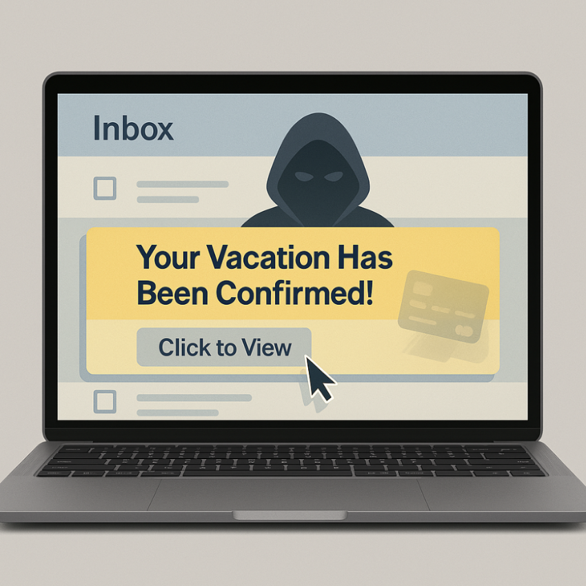 Graphic of email inbox with hacker