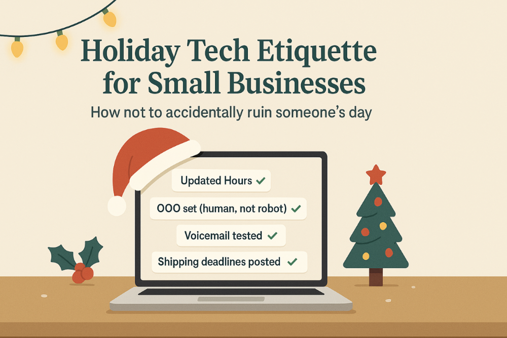 Graphic of laptop with christmas decor