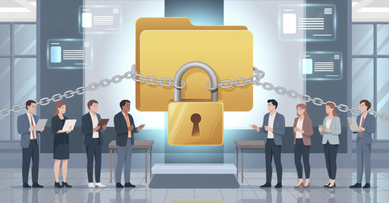 Graphic of people with cyberlock on files