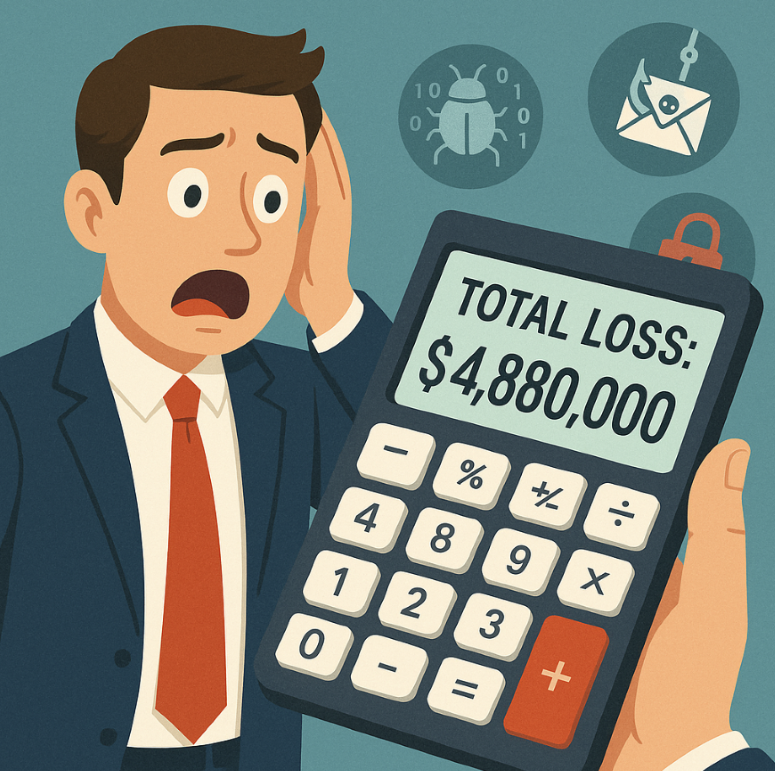 Graphic of scared man with calculator