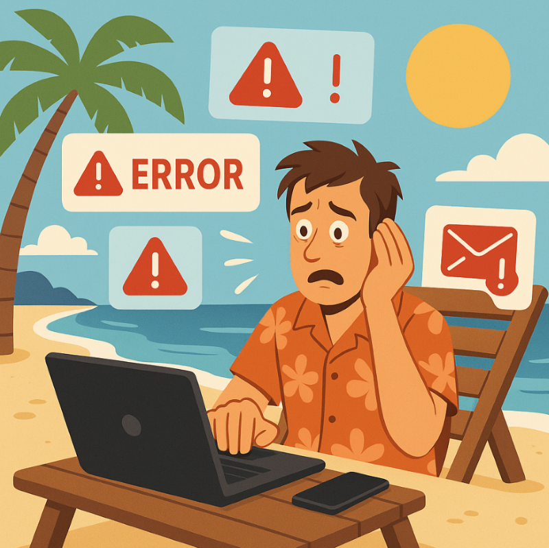 Stressed man working on beach