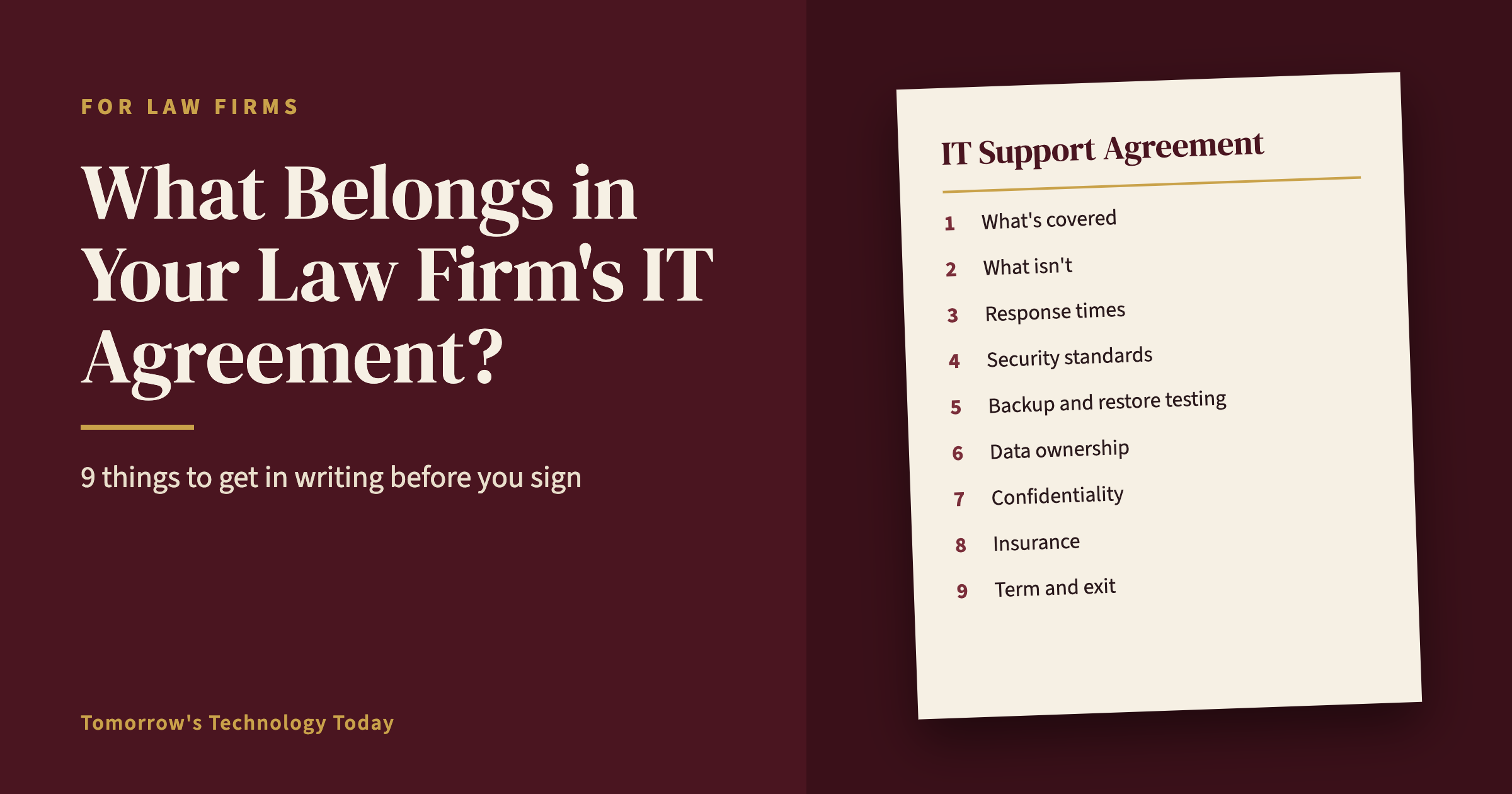What Should Be Included in an IT Support Agreement for a Small Law Firm?