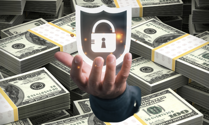 graphic of cyber shield with money
